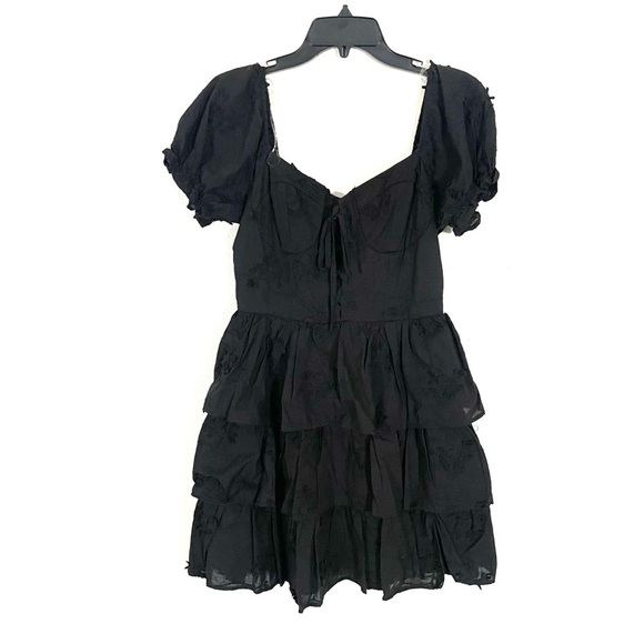 NEW Midnight Doll Sweetheart Neck Emb Lawn Tiered Ruffle Dress Zip Black Size S - Picture 2 of 9